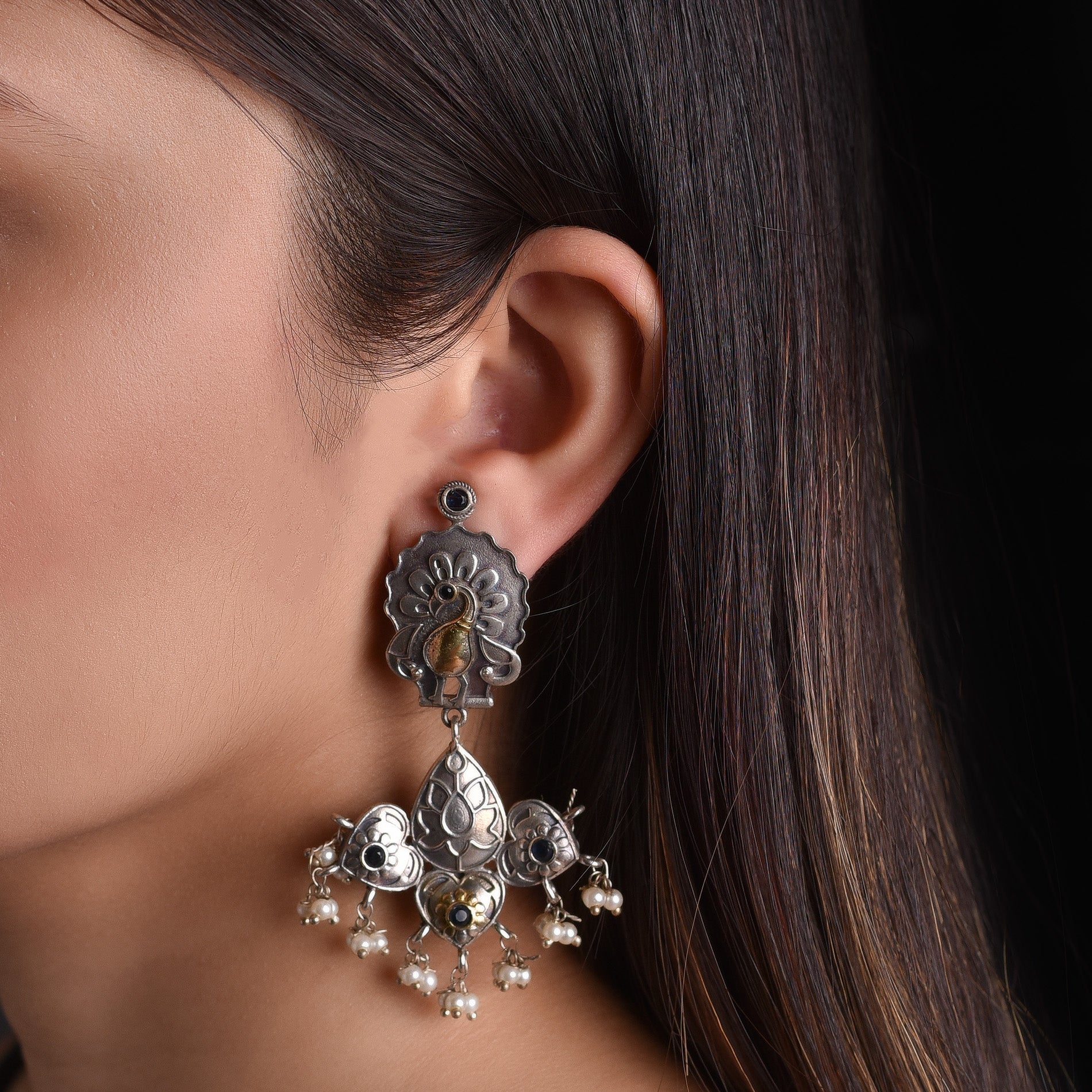 German Silver Earrings With Clear Stones /antique Silver Finish Earrings  /oxidized Earrings/indian Earrings - Etsy